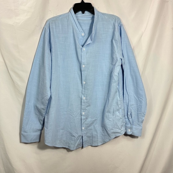 Men's sky blue flax cotton button down size L - Picture 1 of 5